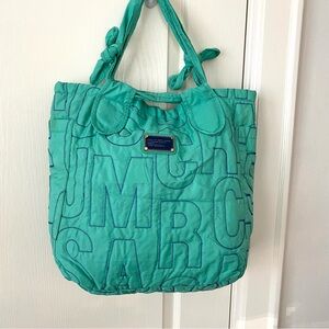 Marc By Marc Jacobs Turquoise Monogram Logo Nylon Shoulder Tote Bag XL size